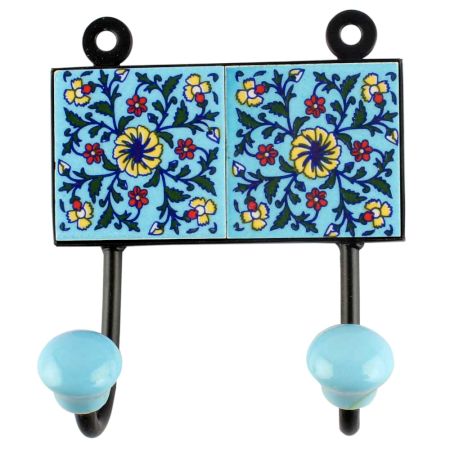 Turquoise Wheel Flower Ceramic Tile Hook
